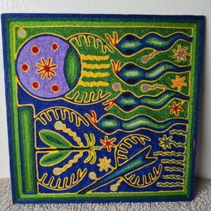 Mexican Folk Art Huichol Yarn Painting